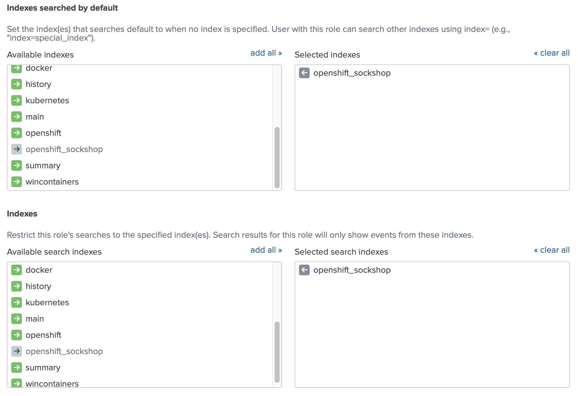 Splunk User Role - Indexes