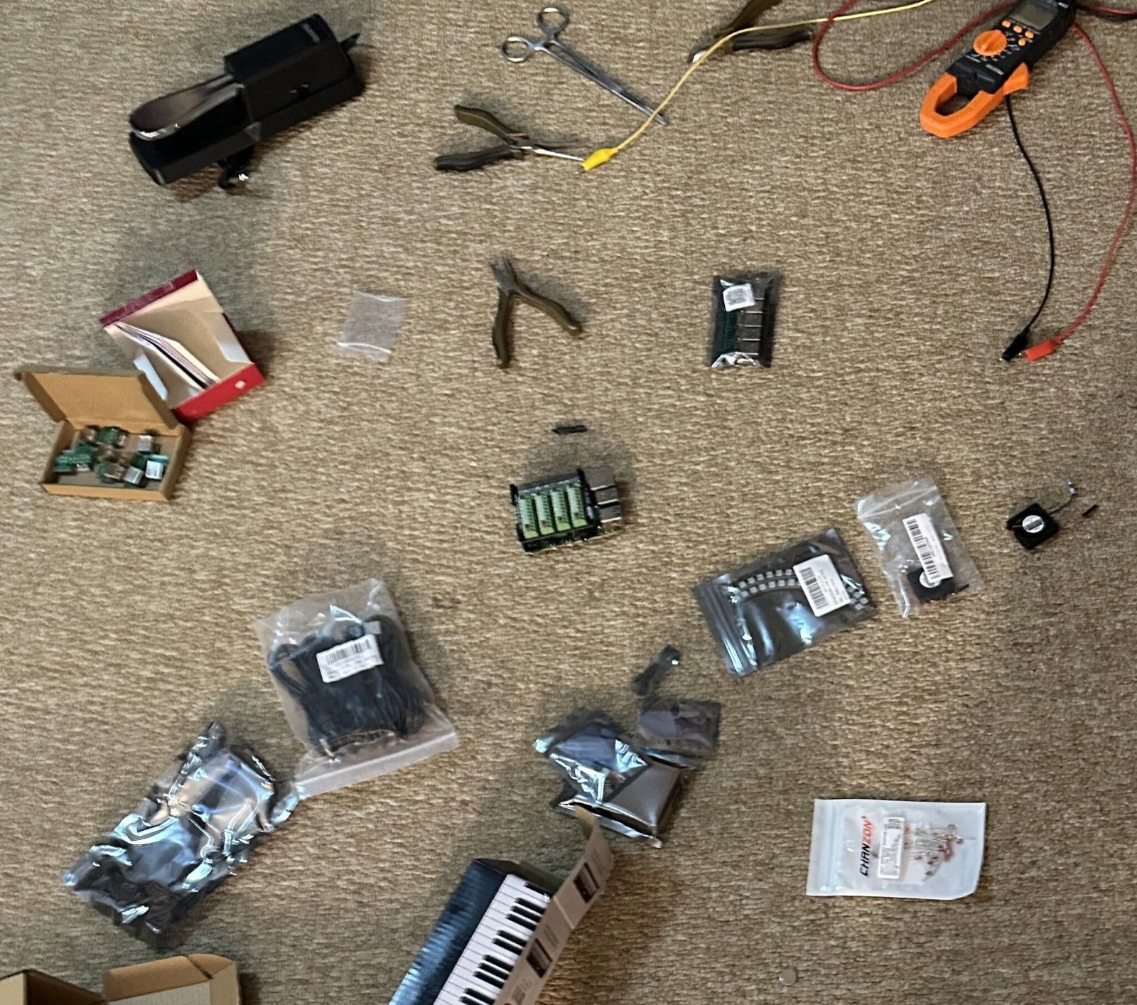 Assorted parts after unboxing