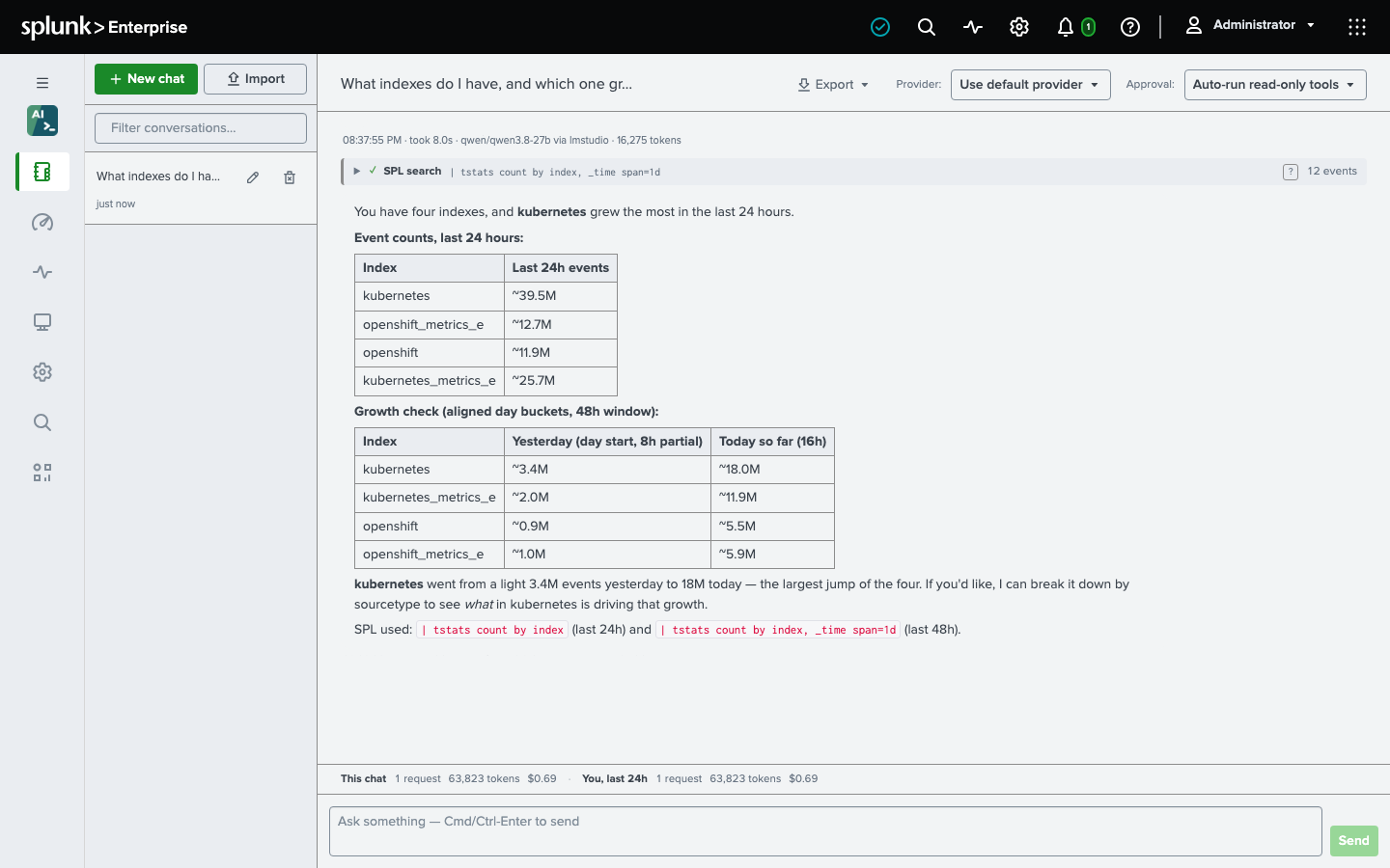 A conversation in OS AI Agent Chat