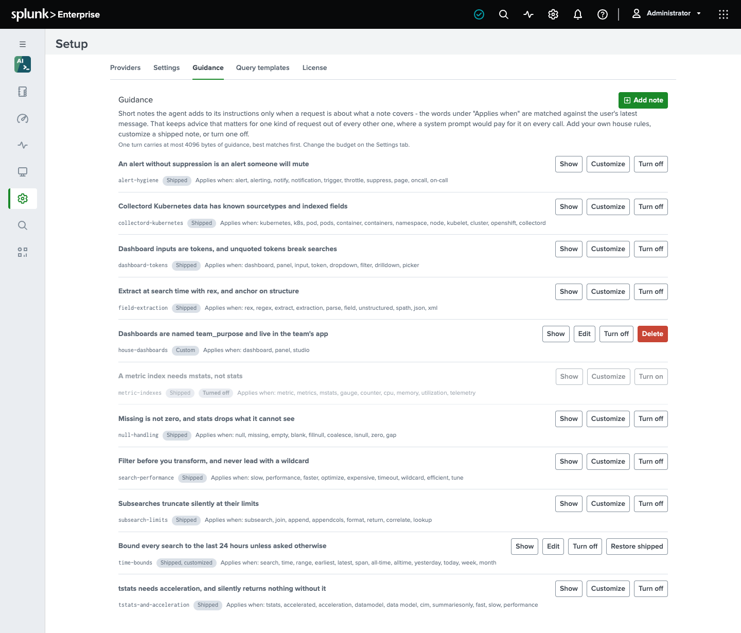 The Guidance tab on the OS AI Agent setup page