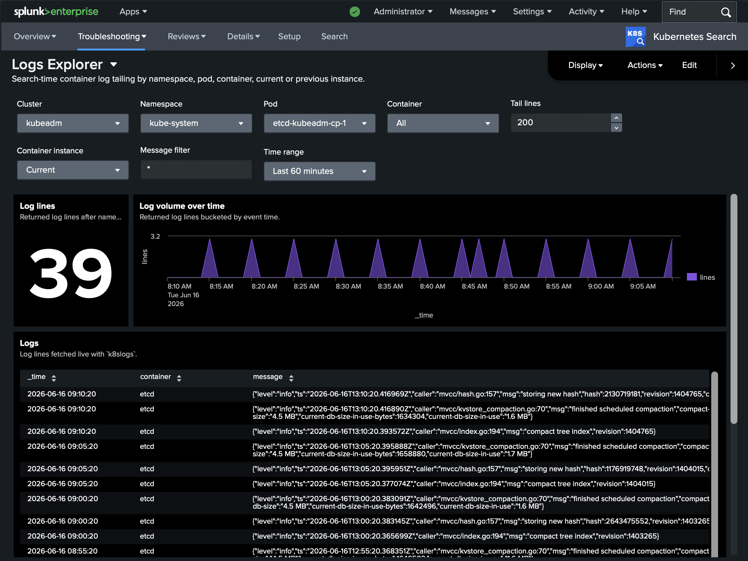 Logs Explorer dashboard