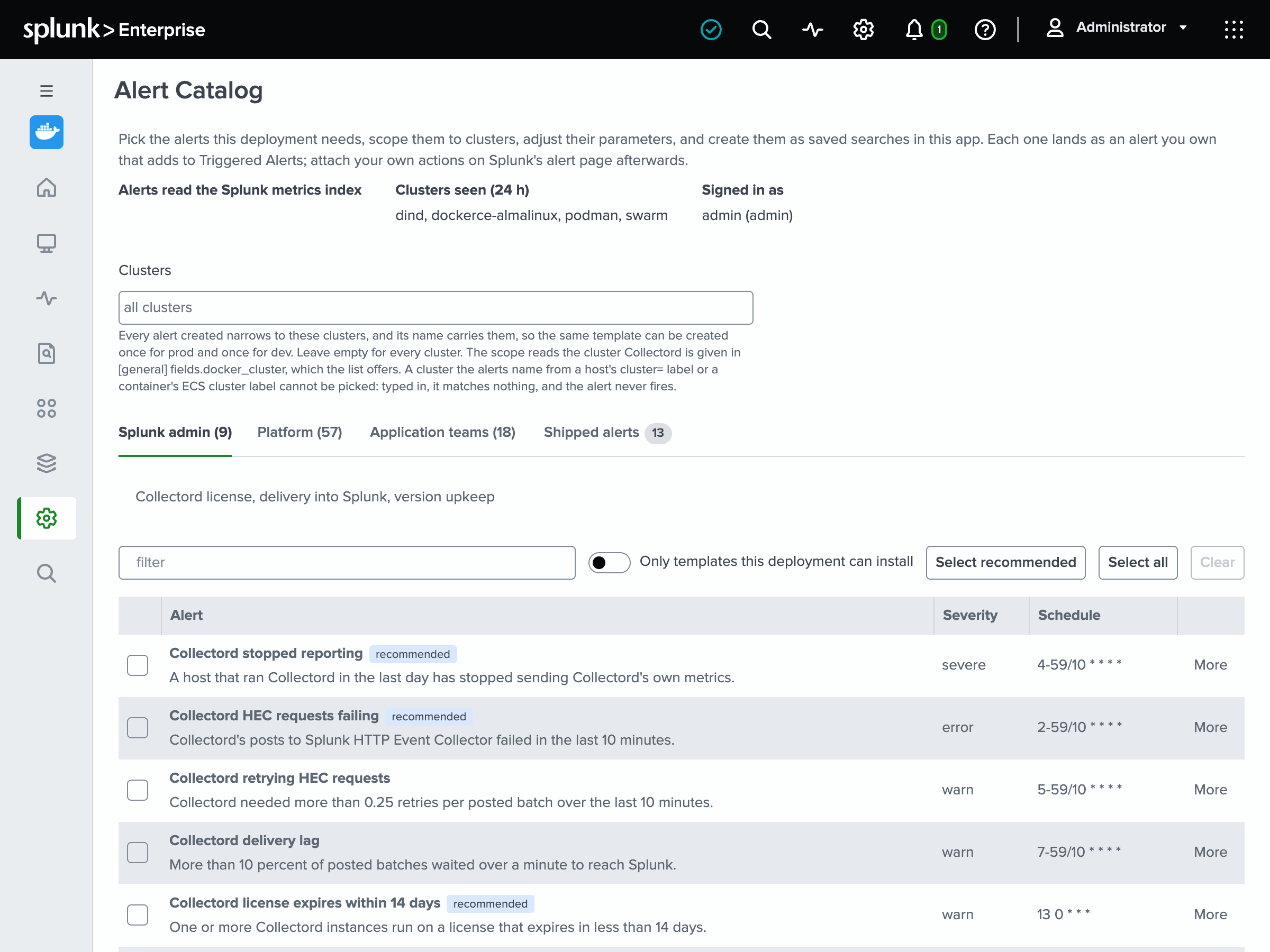 Alert Catalog page