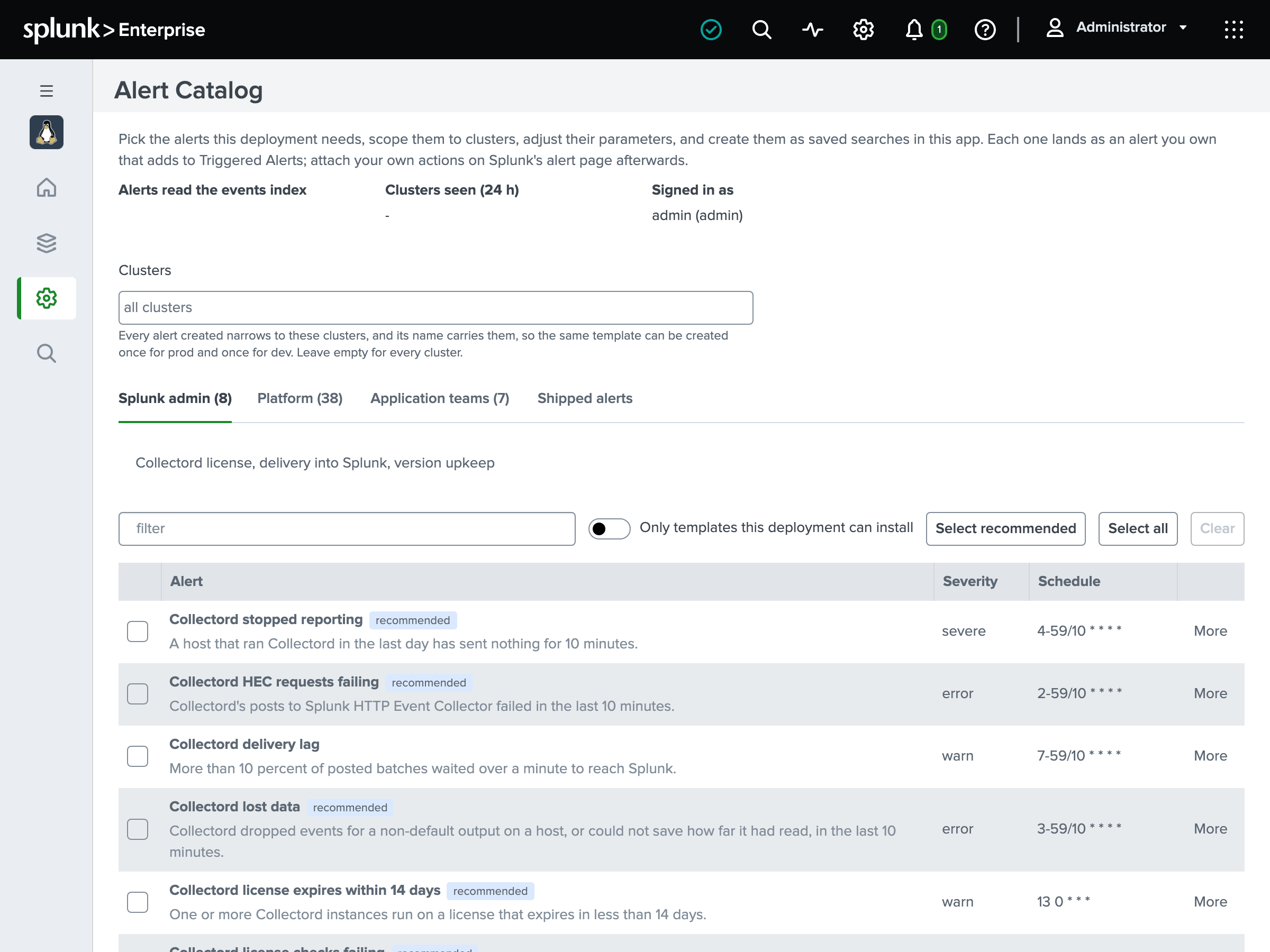 Alert Catalog page