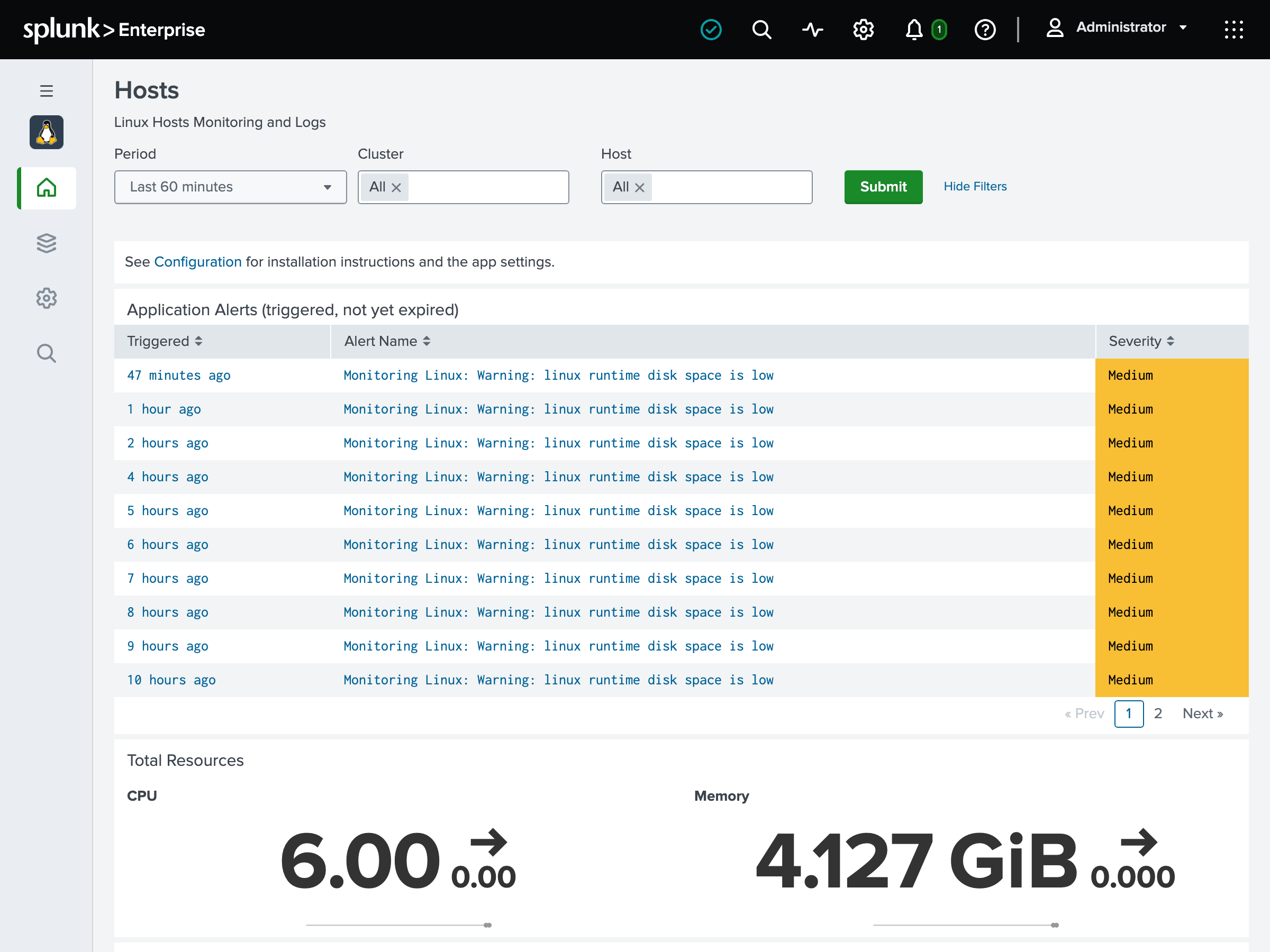 Hosts dashboard