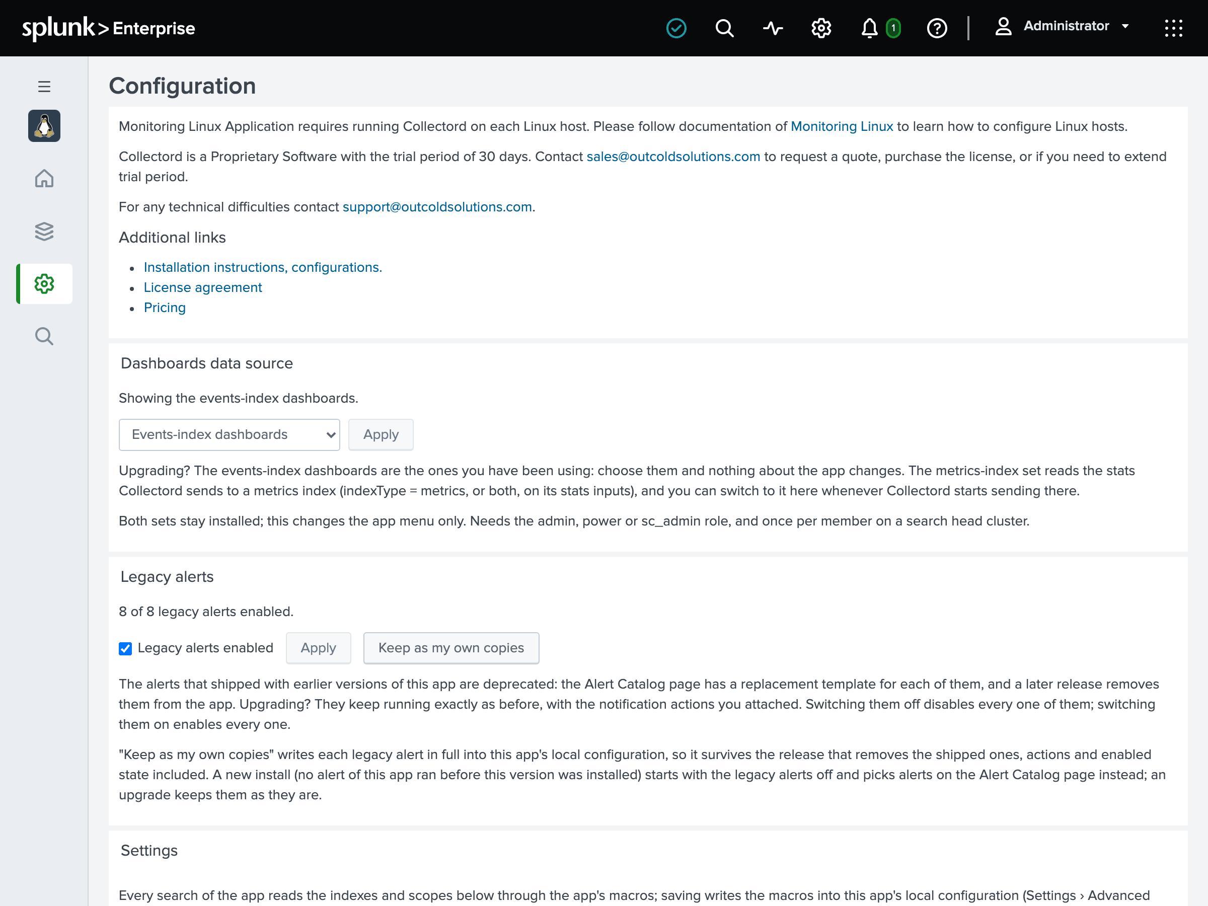 Configuration page