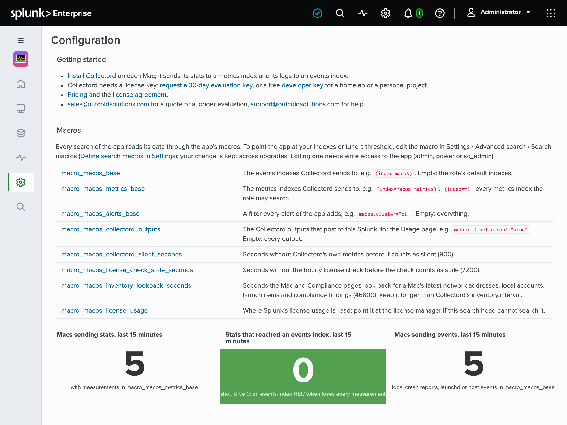 Configuration page