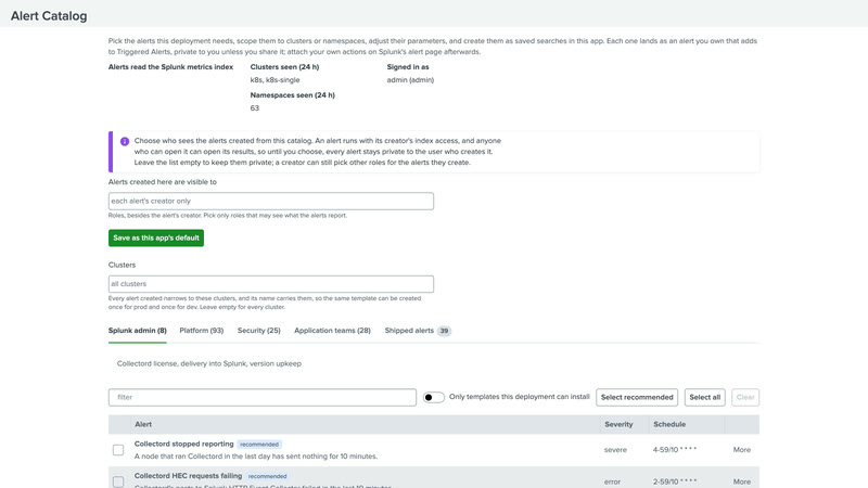 Alert Catalog dashboard